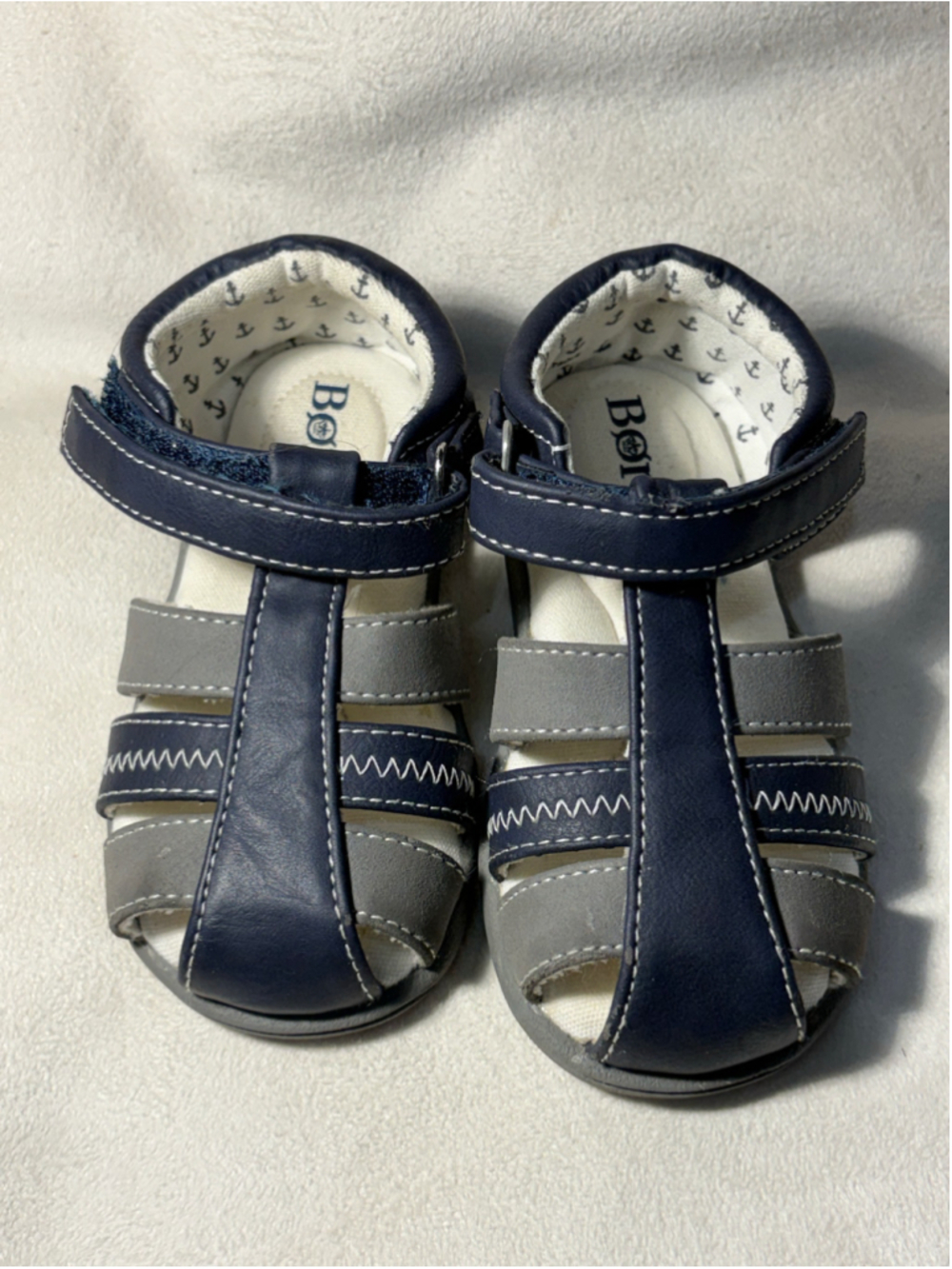 Born Baby Boy Sandals Size 7 Blue and Grey